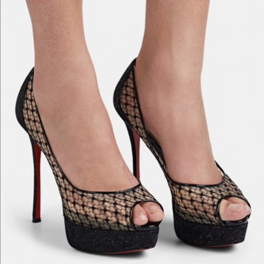 Christian Louboutin Platform Peep Toe Lace Patent Leather - Picture 7 of 9